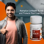 A happy man standing in his home with Nutriplus LivHealth in the frame