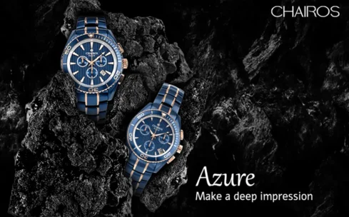 Chairos Azure watch on black background