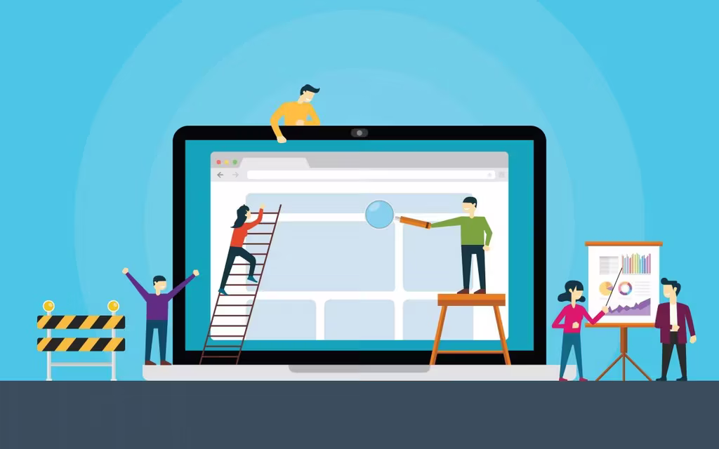 Illustration of people building a website which is integral to get leads